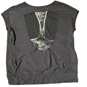 Lululemon open back shirt short sleeve design with mesh panel dark navy